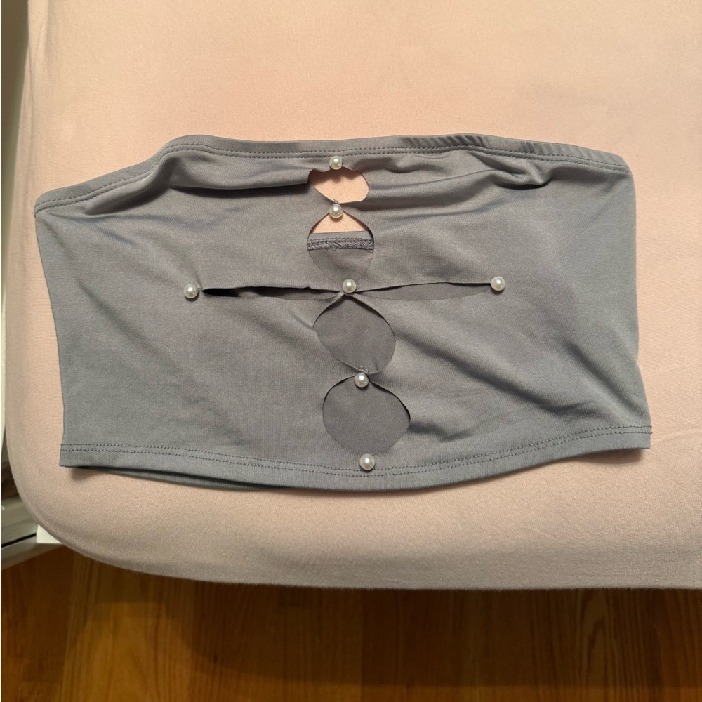 Cut Out Tube Top with Pearl Accents